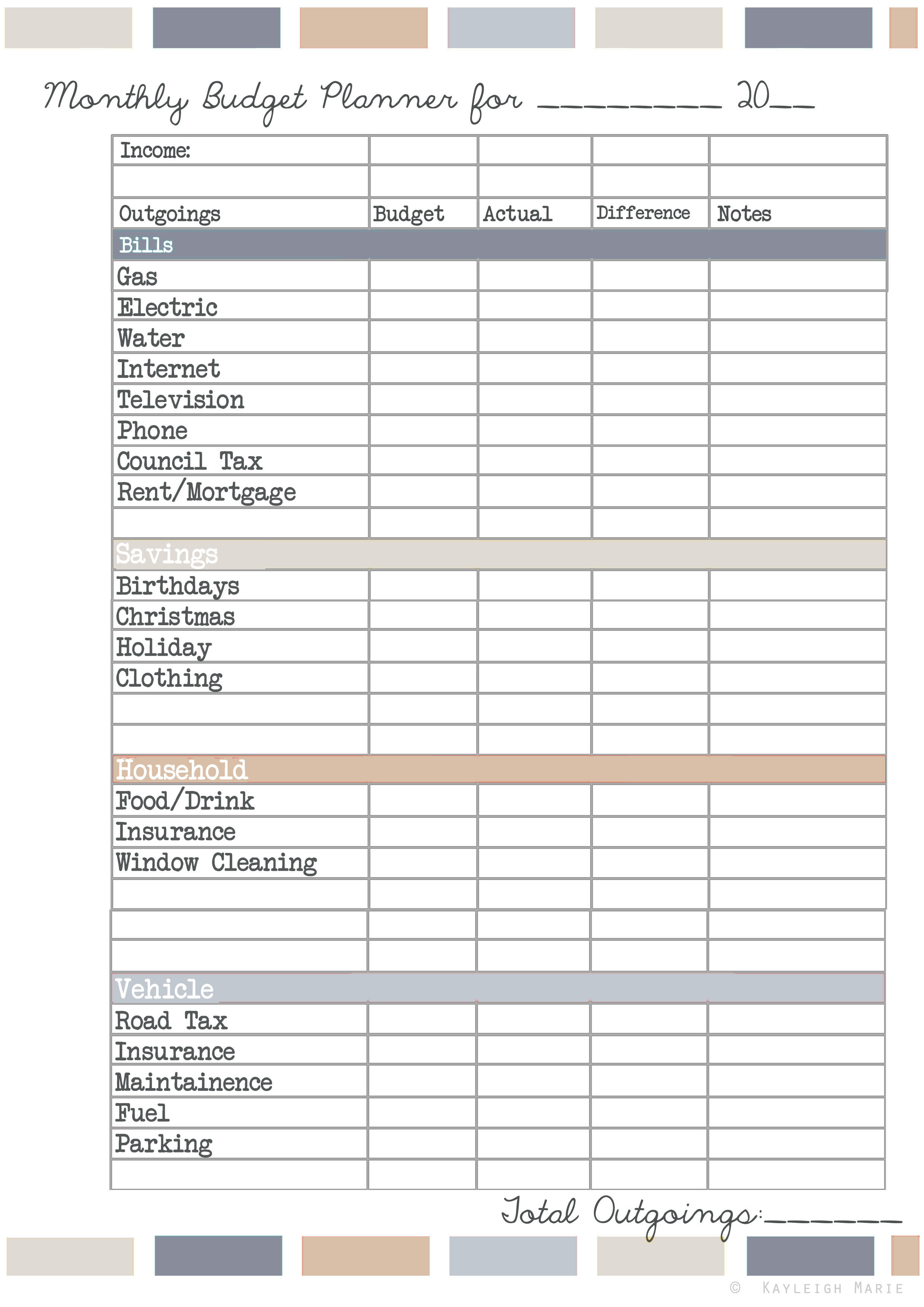 household budget sheet excel