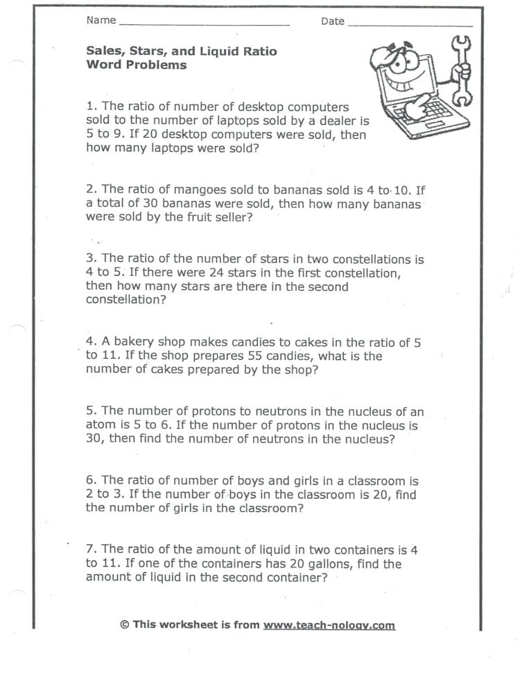 014 Printable Word Free Ratio Stunning Problems Worksheets