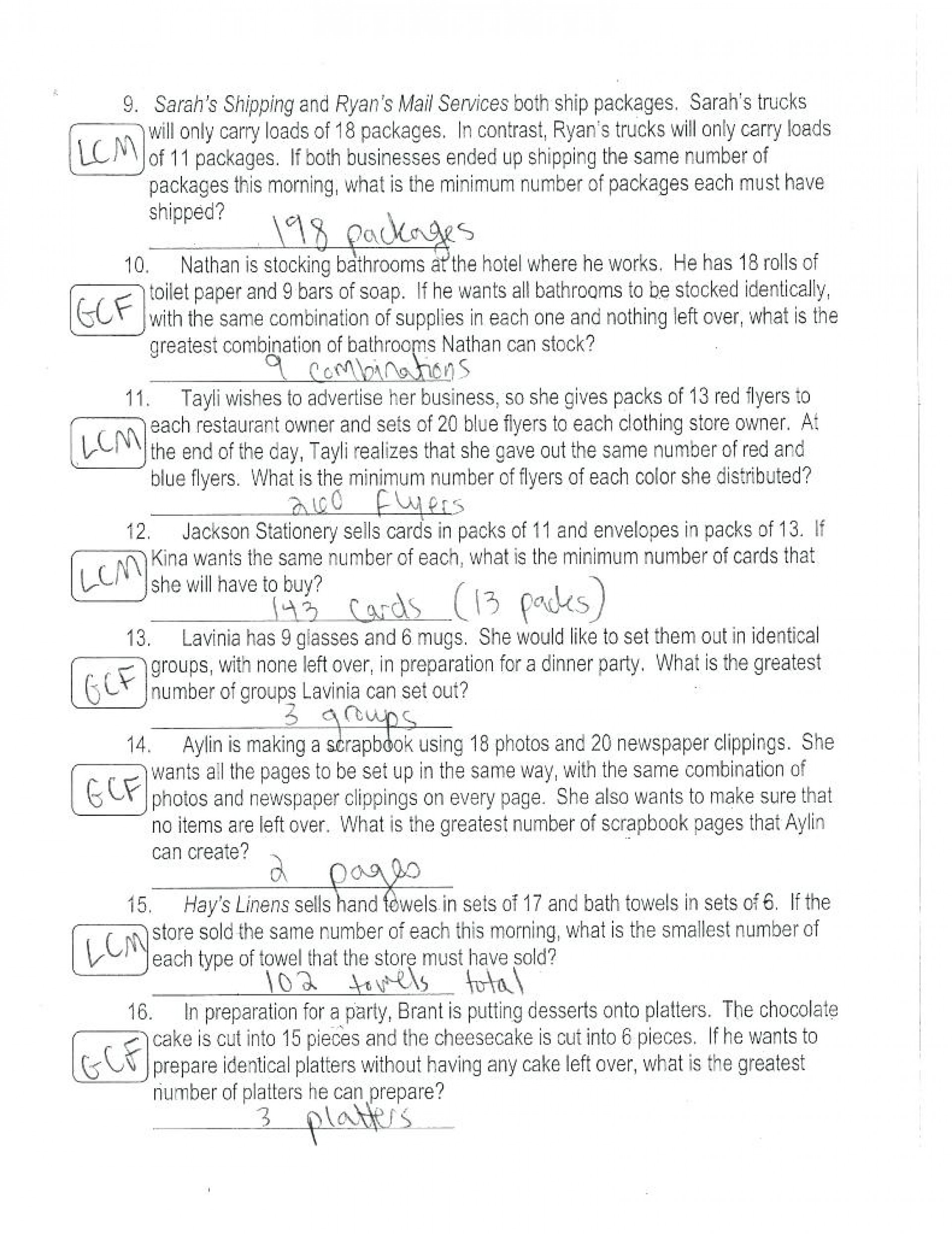 015 Printable F And Lcm Word Problems Exceptional 6Th