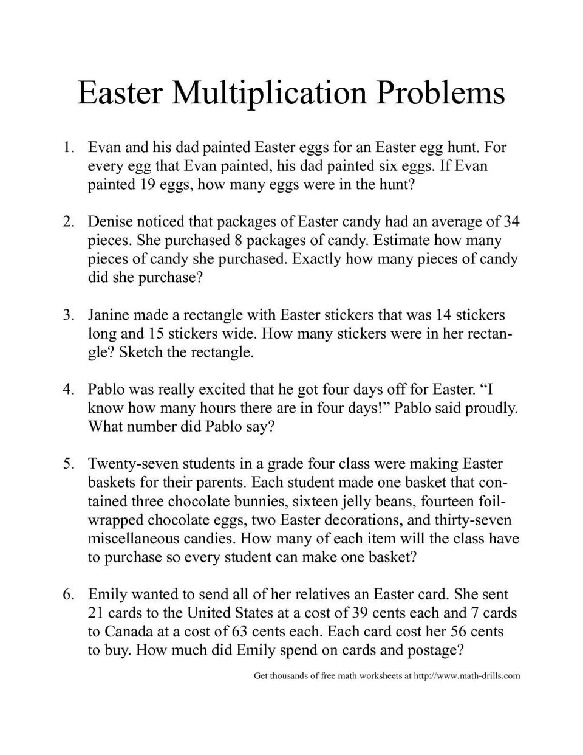 Multiplication Word Problems 6th Grade Worksheets