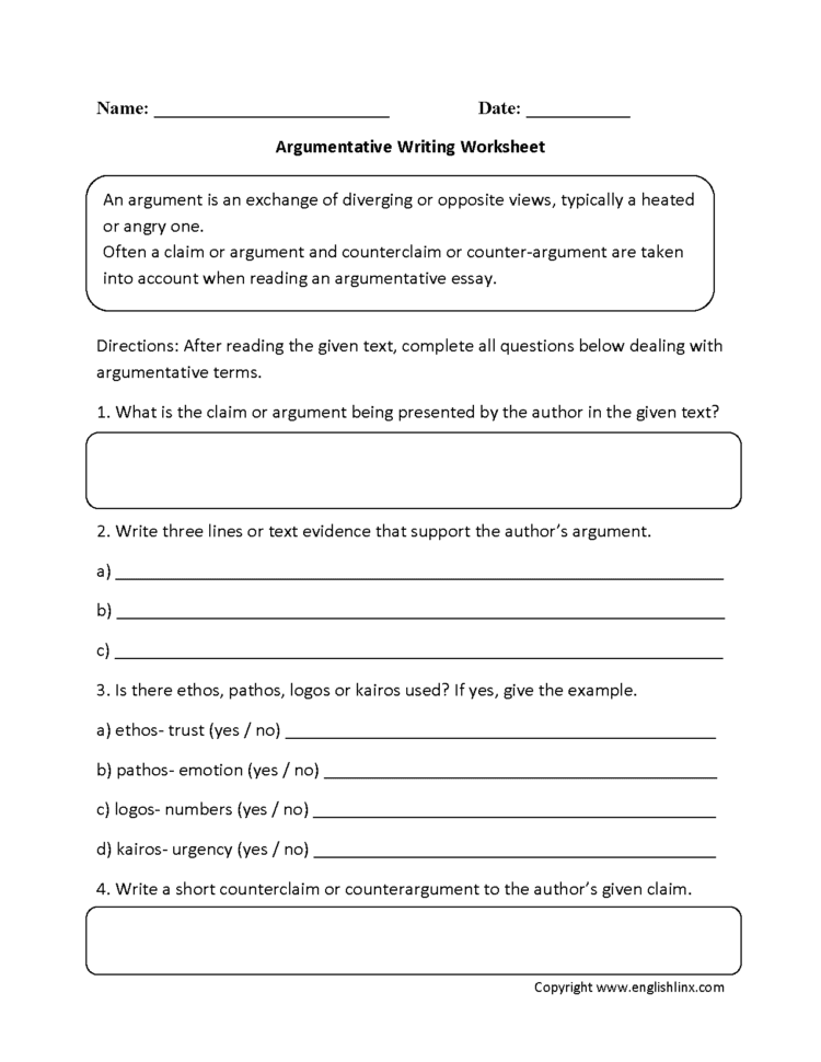 016 Argumentative Writing Worksheet Essay Example How To