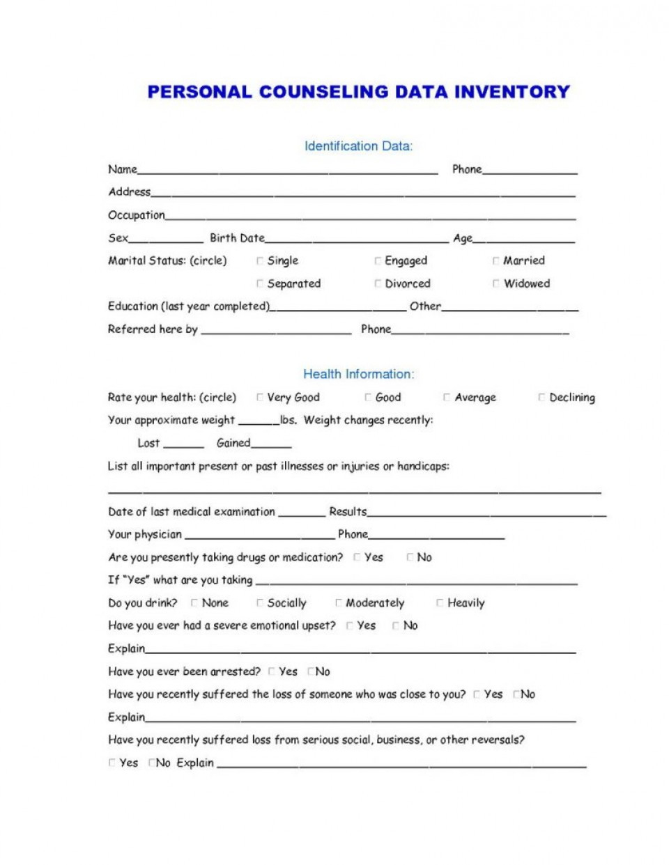 017 Free Counseling Forms S  Ideas Marriage