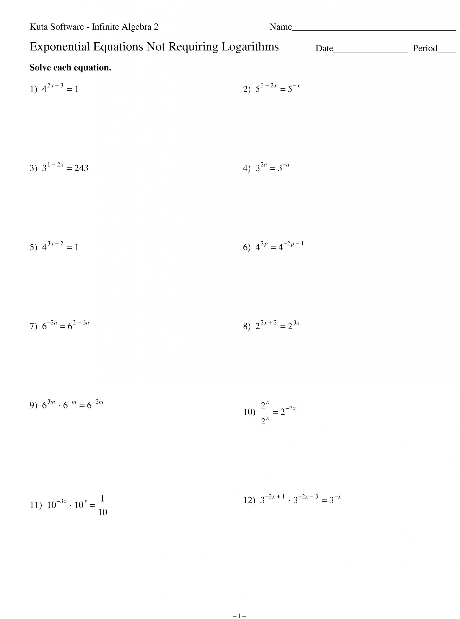 017 Printable Word Free Worksheets On Exponential Function Problems