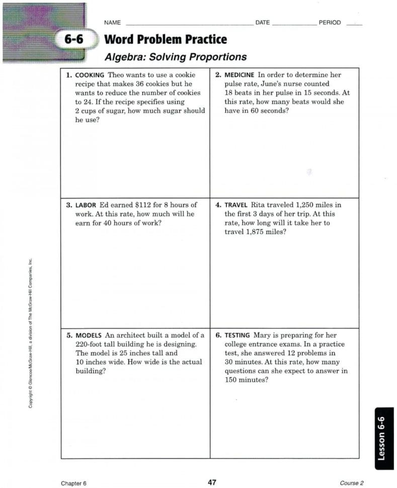 6th Grade Math Word Problems Worksheets With Answers Pdf Free