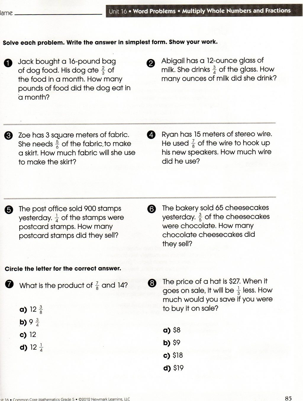 problem solving involving multiplication and division of fractions worksheet