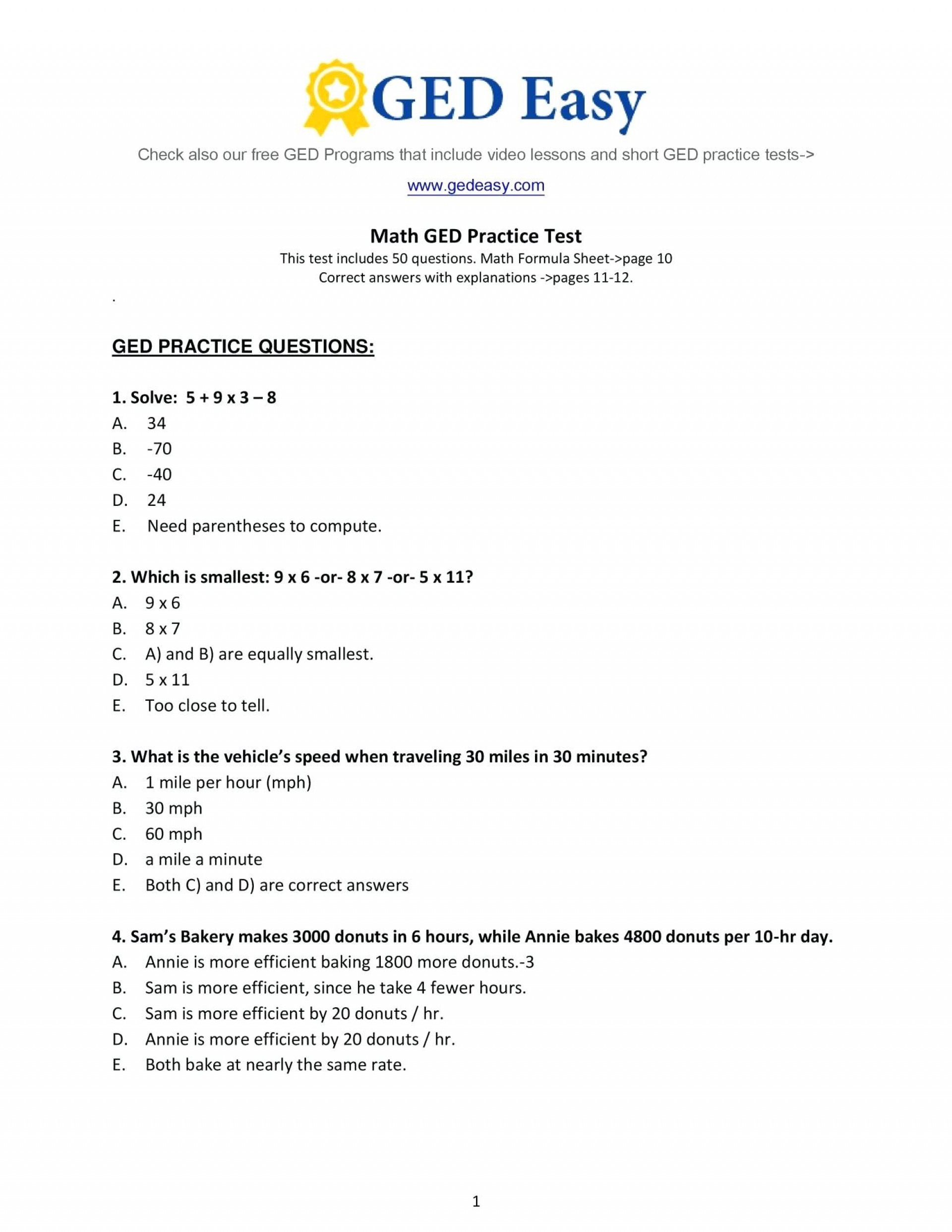 018 Free Printable Ged Math Word Problems Worksheets Prep