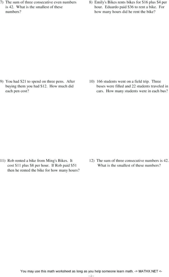 018 Variable System Of Equations Word Problems Pdf Math