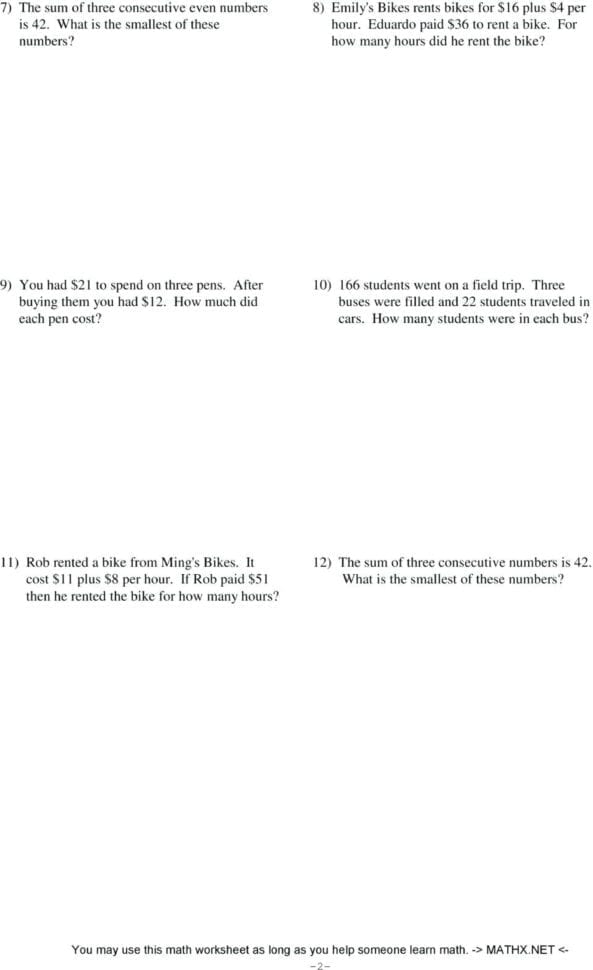 018 Variable System Of Equations Word Problems Pdf Math