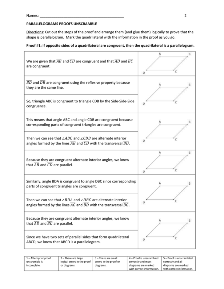Parallelogram Proofs Worksheet