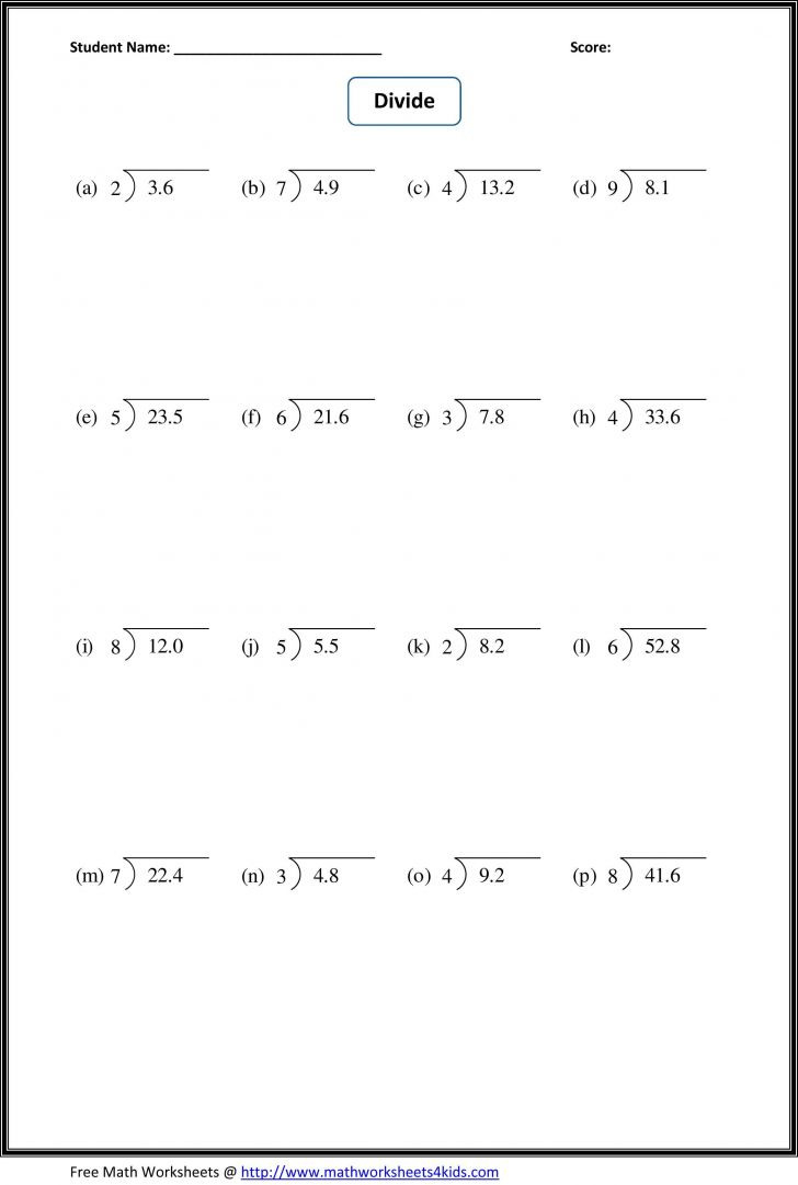 Dividing Decimals By Whole Numbers Worksheet Printable