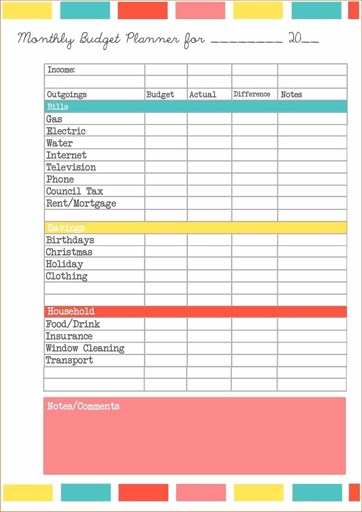 personal budget sheets for working college students