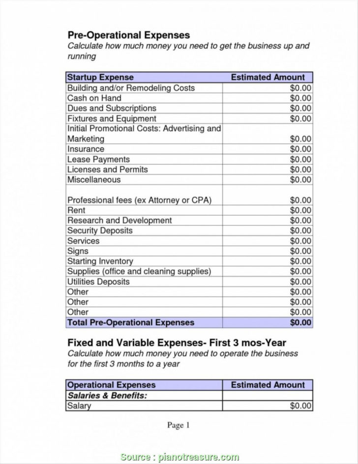Business Start Up Costs Worksheet