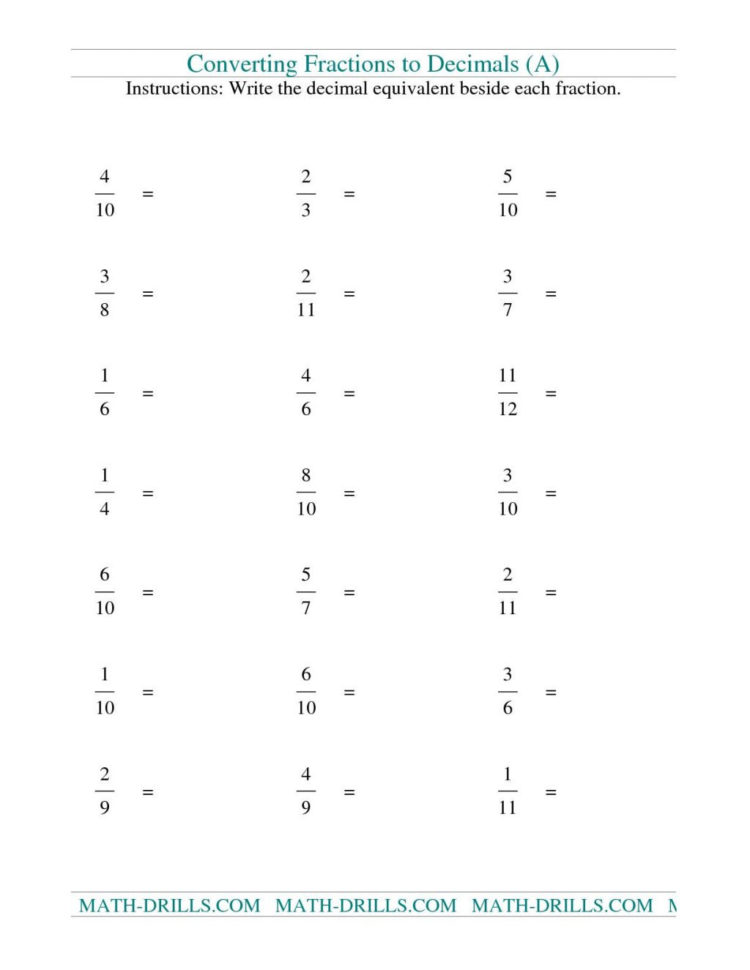 021 Fractions To Decimals Worksheet 20Worksheet Percentages Fraction