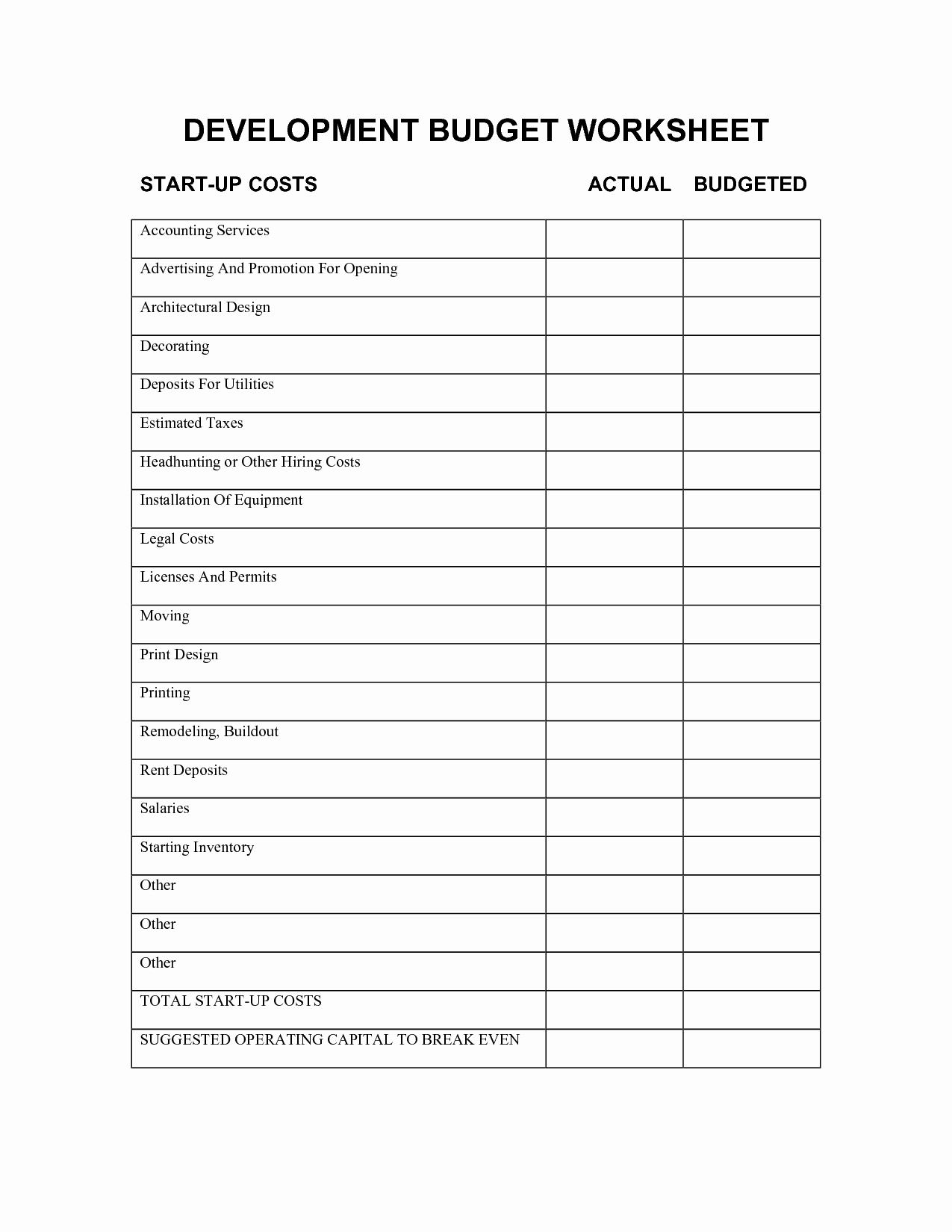 022  Ideas 20Business Start Up Costs Worksheet Excel