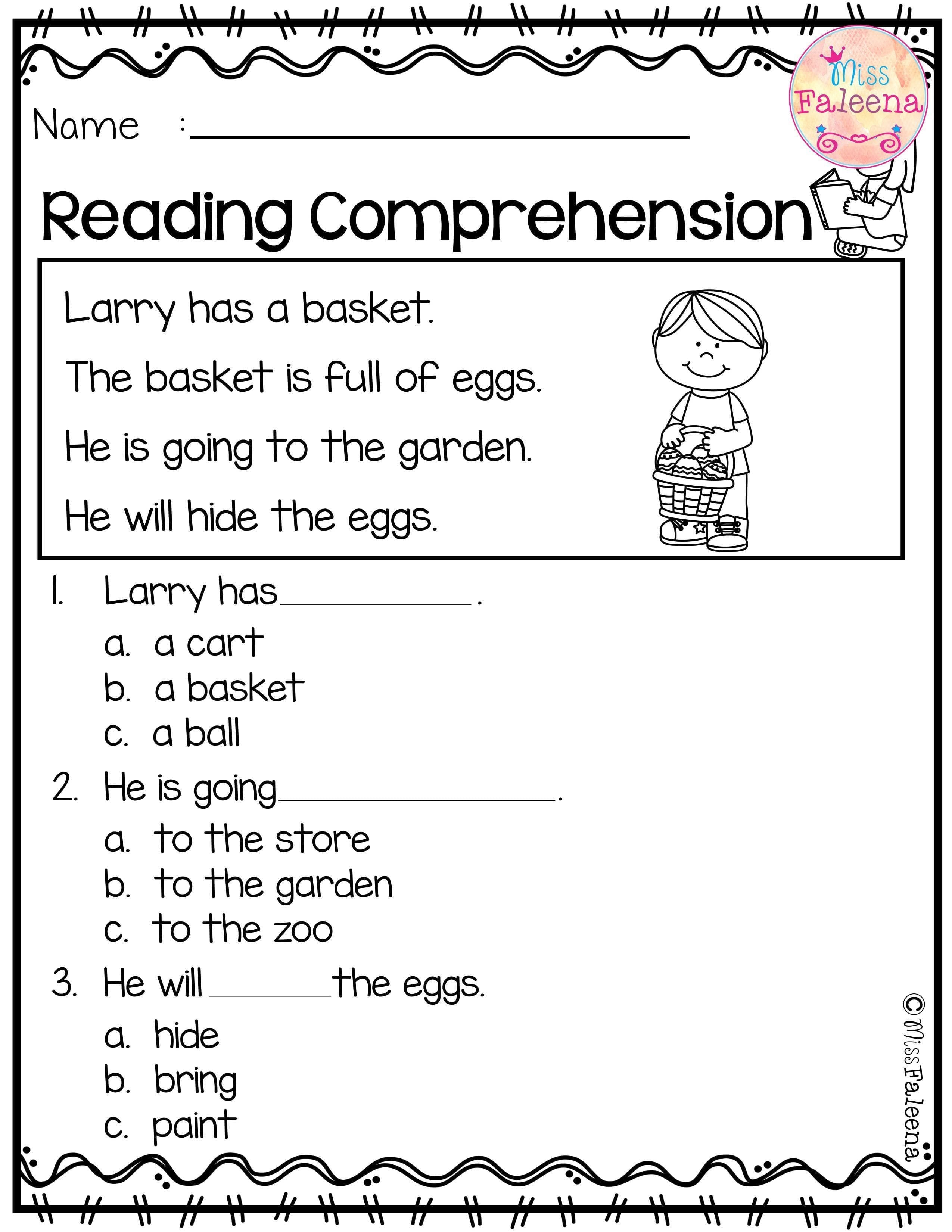 Simple Comprehension Worksheets For Kindergarten — db