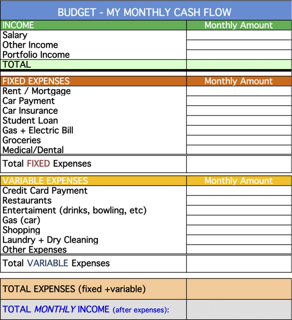 monthly cash flow template excel