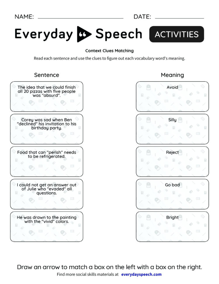 023 Worksheet Context Clues Worksheets Pdf Matching Preview