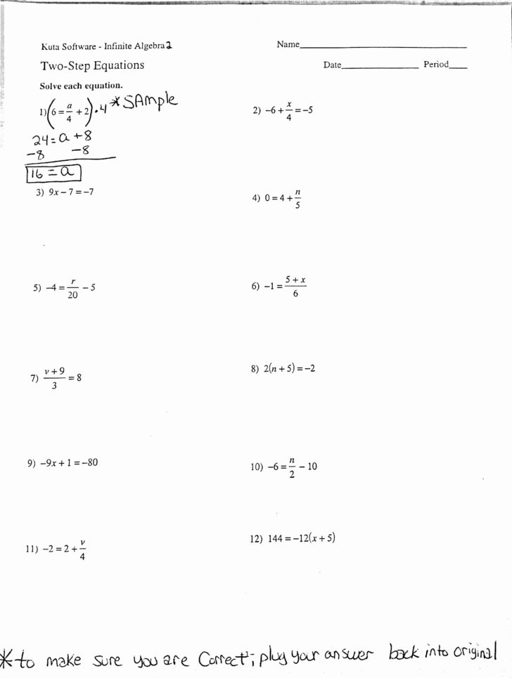 Solving One Step Equations Addition And Subtraction Worksheet Answers