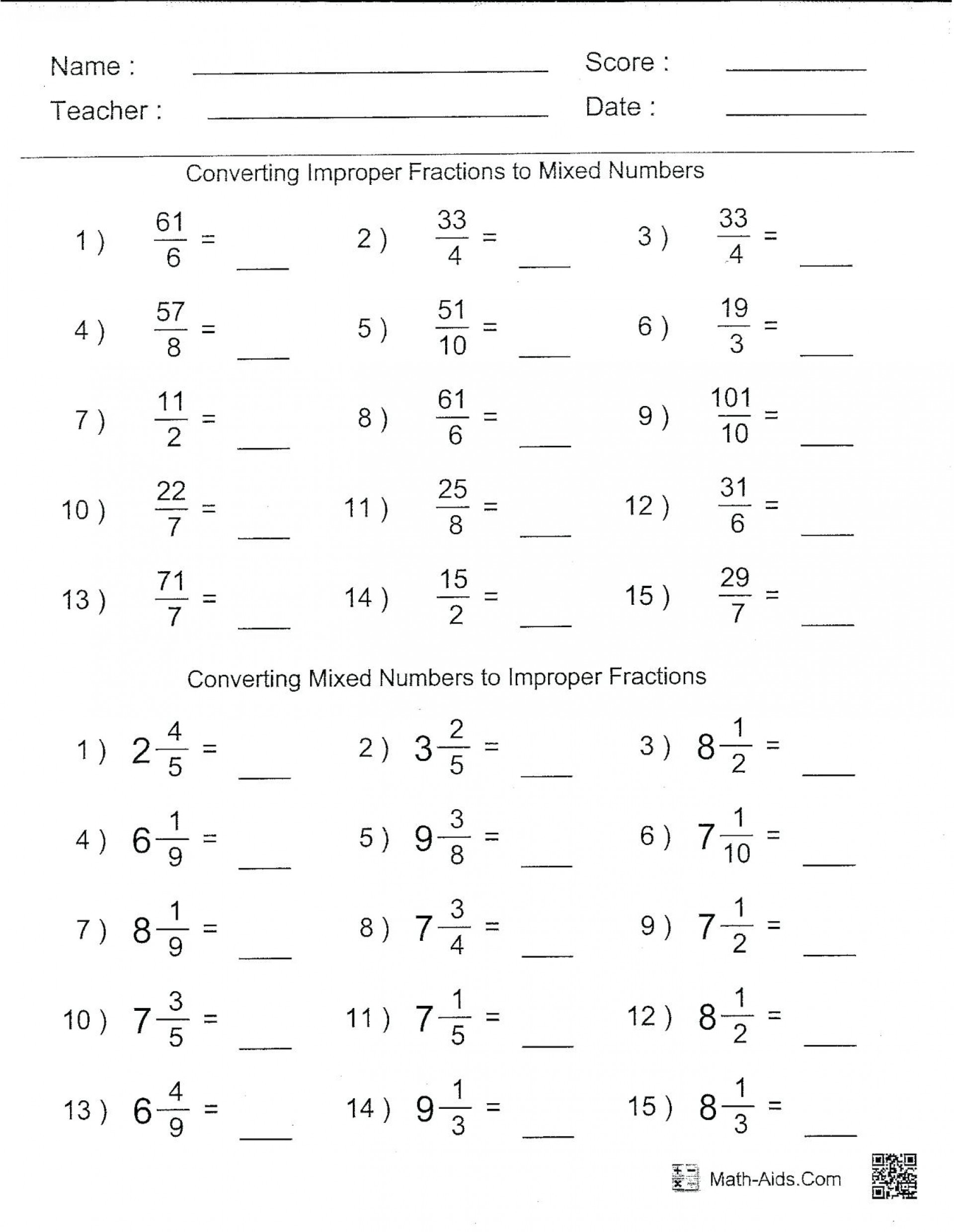 025 6Th Grade Fractions Math Dividing Worksheet Fraction