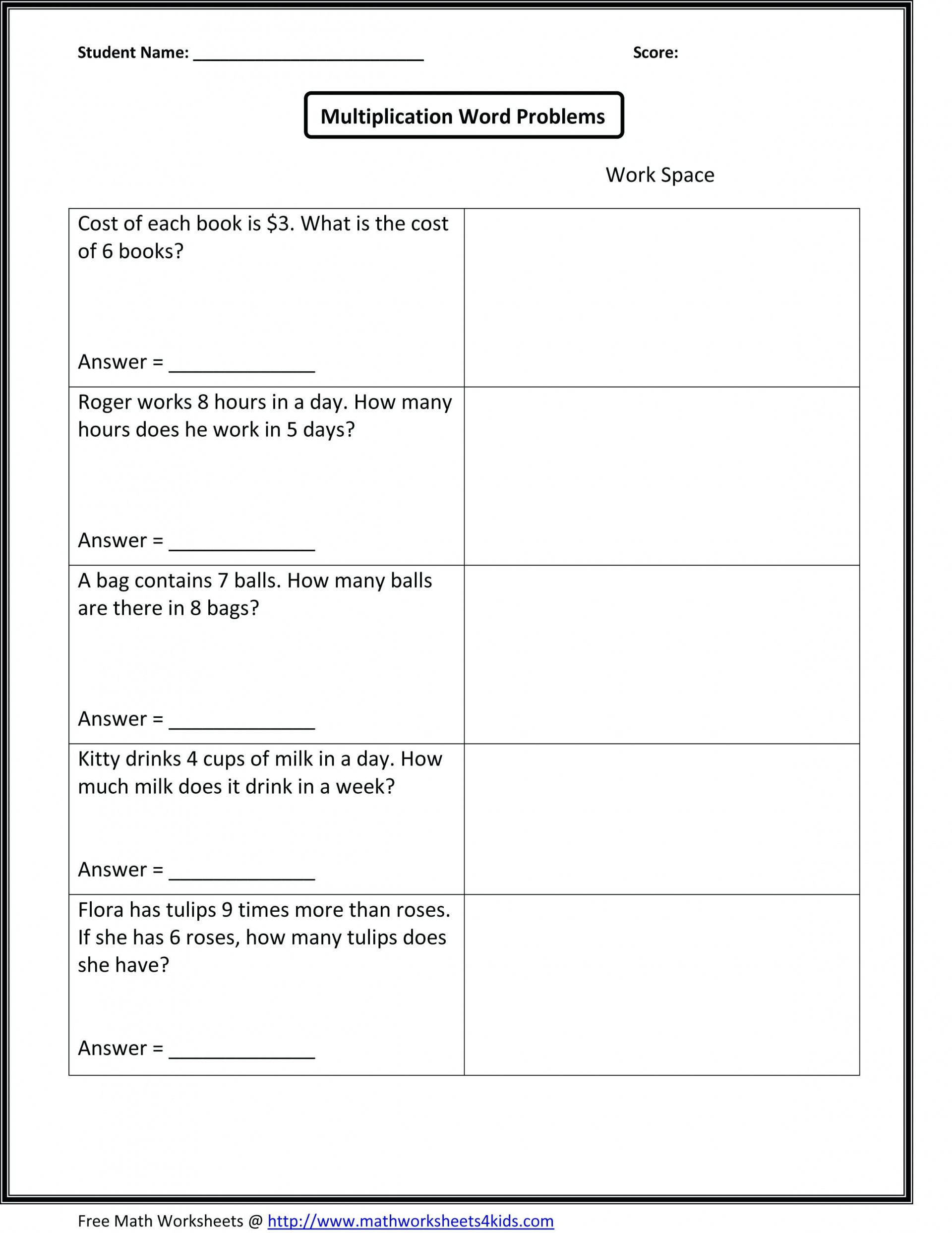 027 Printable Second Grade Math Word Problem Worksheets Common Core