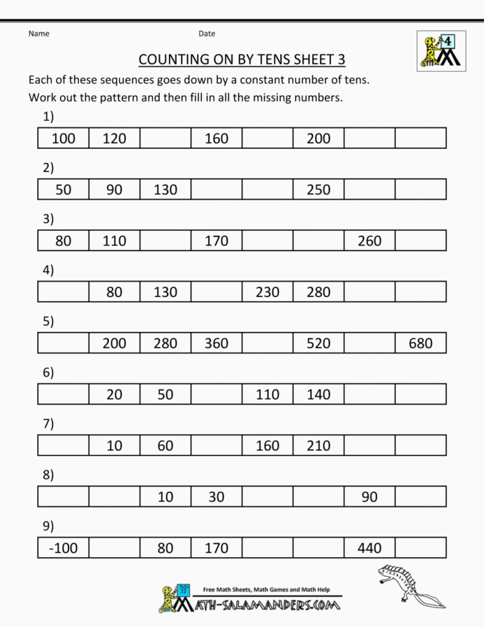 Number Patterns Worksheets For 3rd Grade