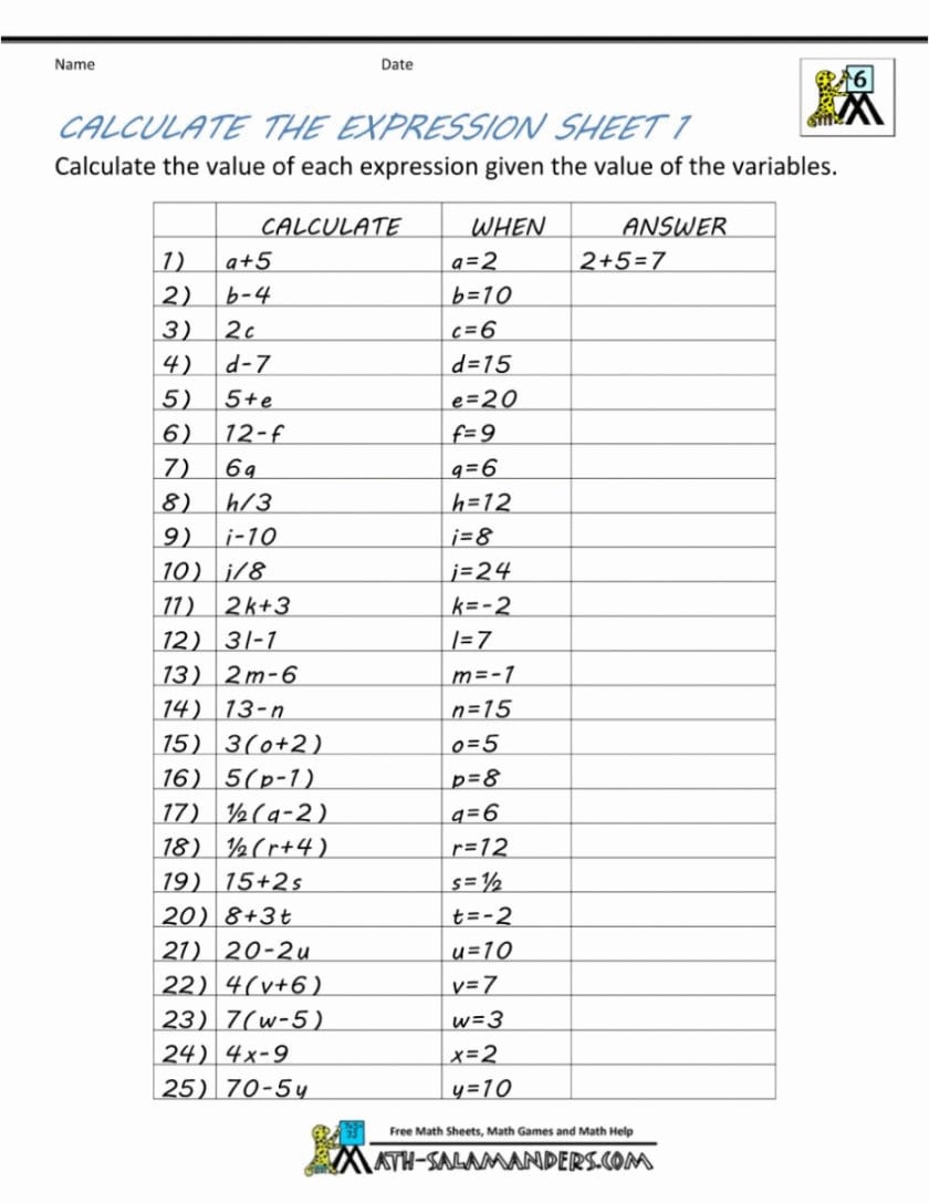 028 Printable Word Math Worksheets 6Th Grade Basic Algebra — db-excel.com