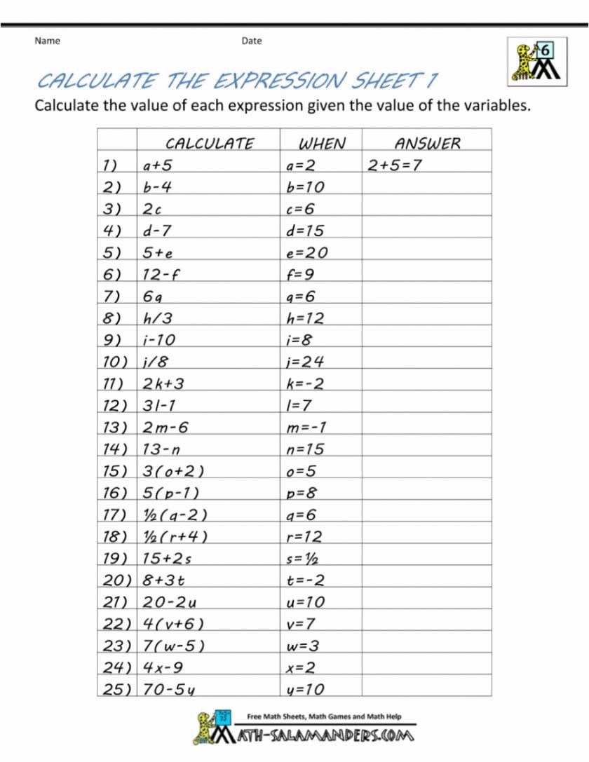 math assignments 6th grade