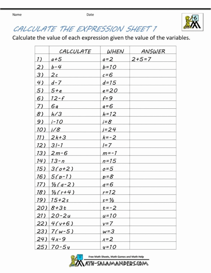 028 Printable Word Math Worksheets 6Th Grade Basic Algebra
