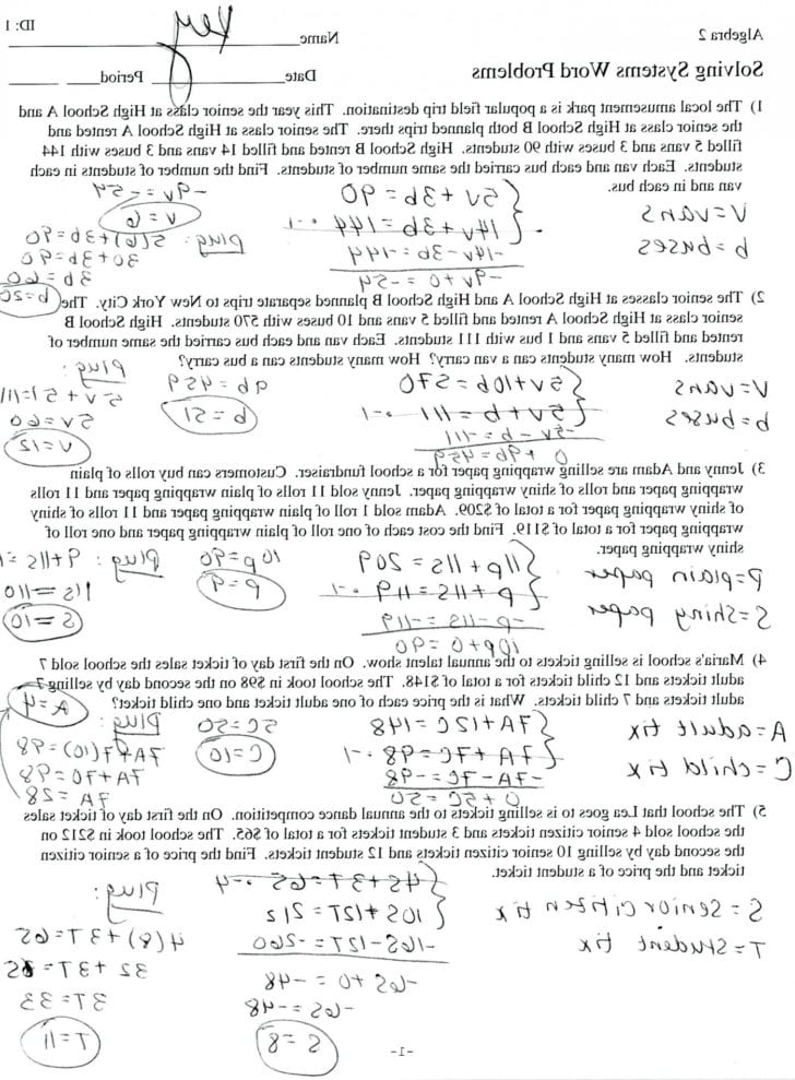 Systems Of Equations Word Problems Worksheet Answers — db-excel.com