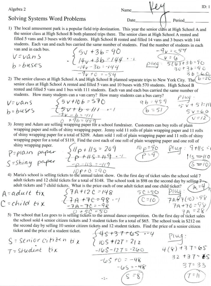 032 Systems Of Equations Word Problems Printable Solving