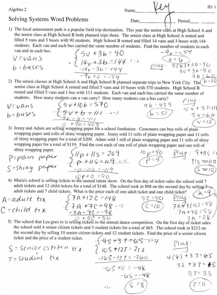 032 Systems Of Equations Word Problems Printable Solving