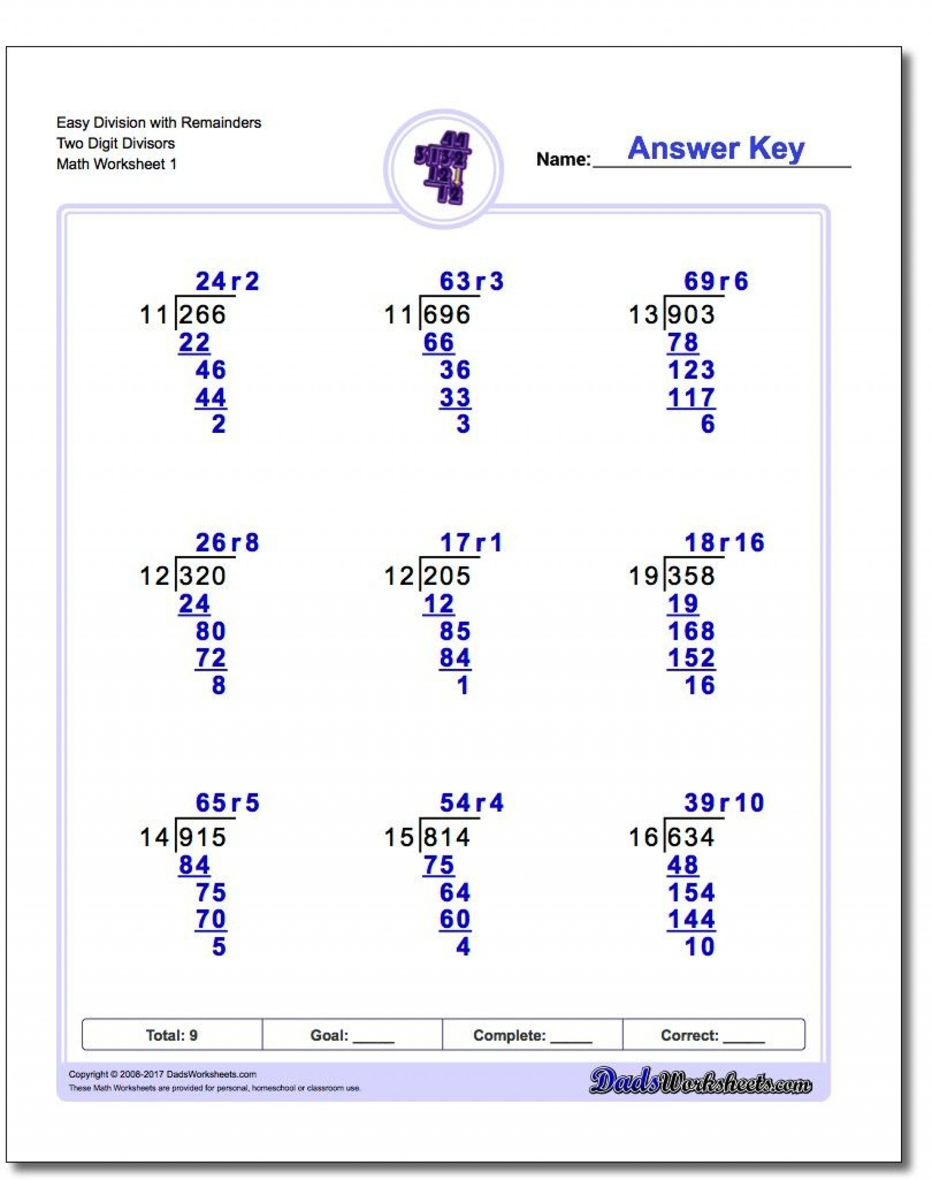 Free Printable Long Division Worksheets Grade 5