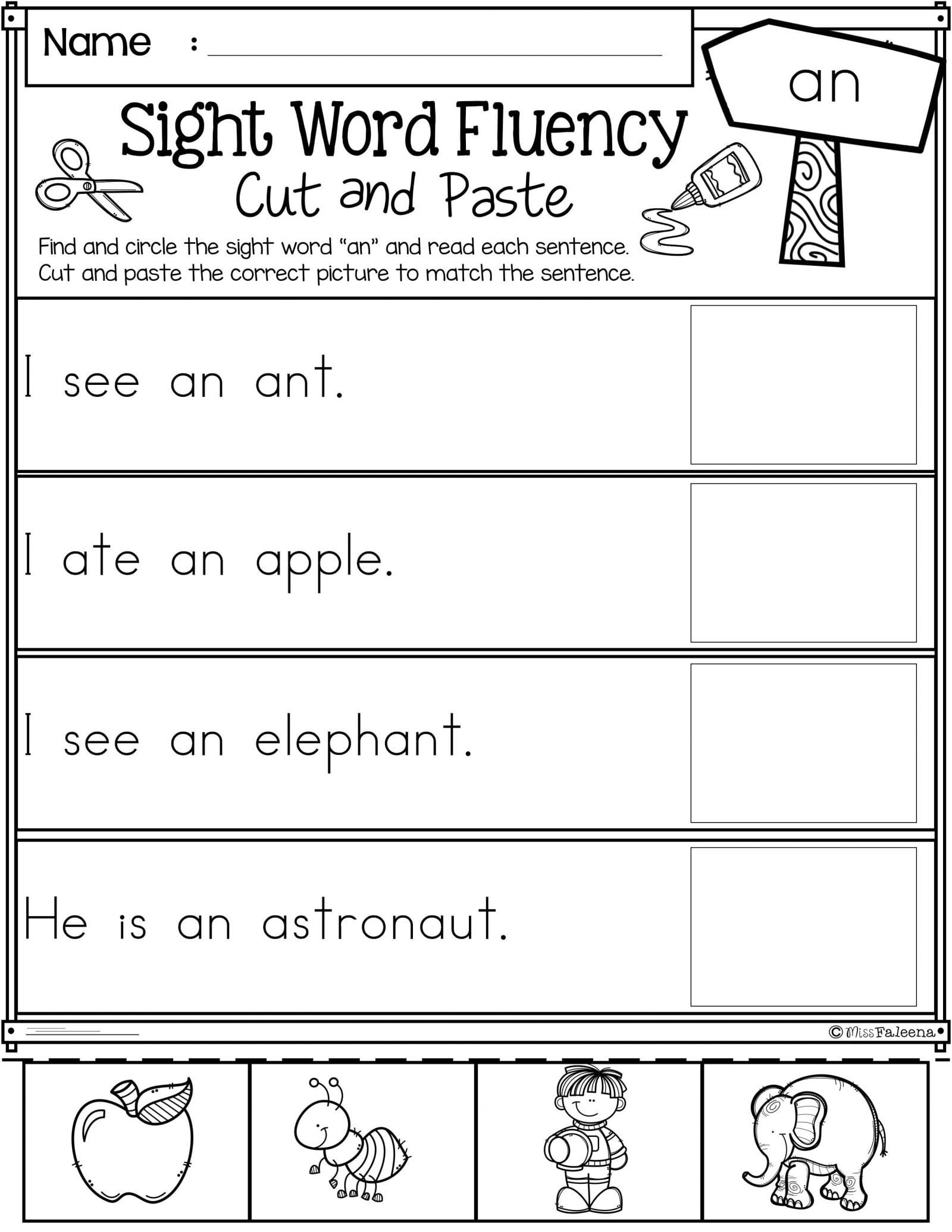 038 Sight Word Fluency Cut And Paste Ft Grade Teaching