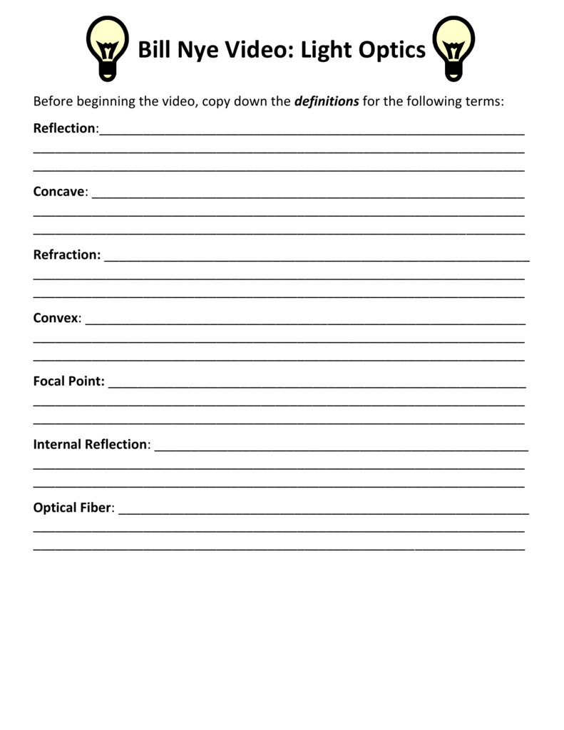 Bill Nye Light Optics Worksheet Answers Db excel