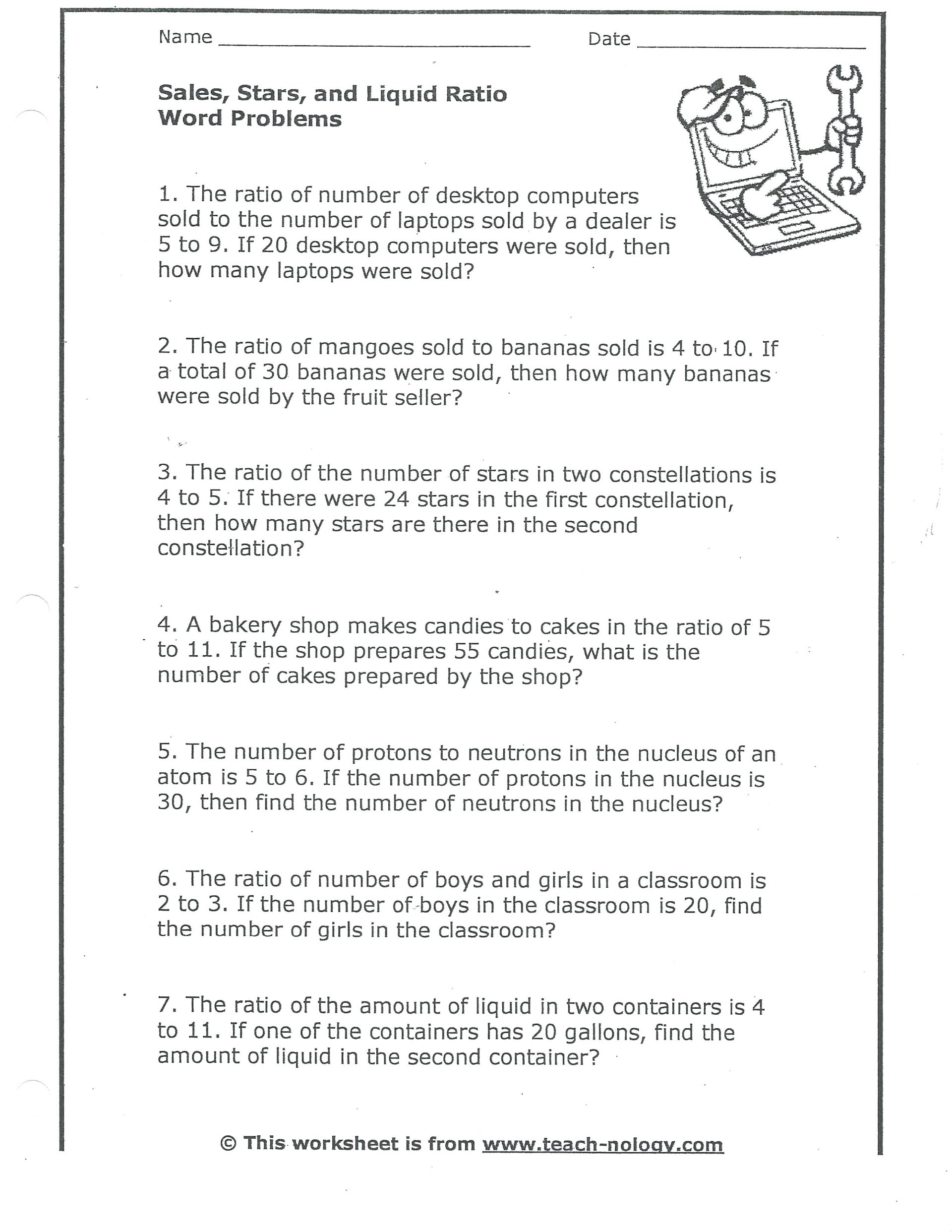 6th Grade Math Word Problems Free Worksheets
