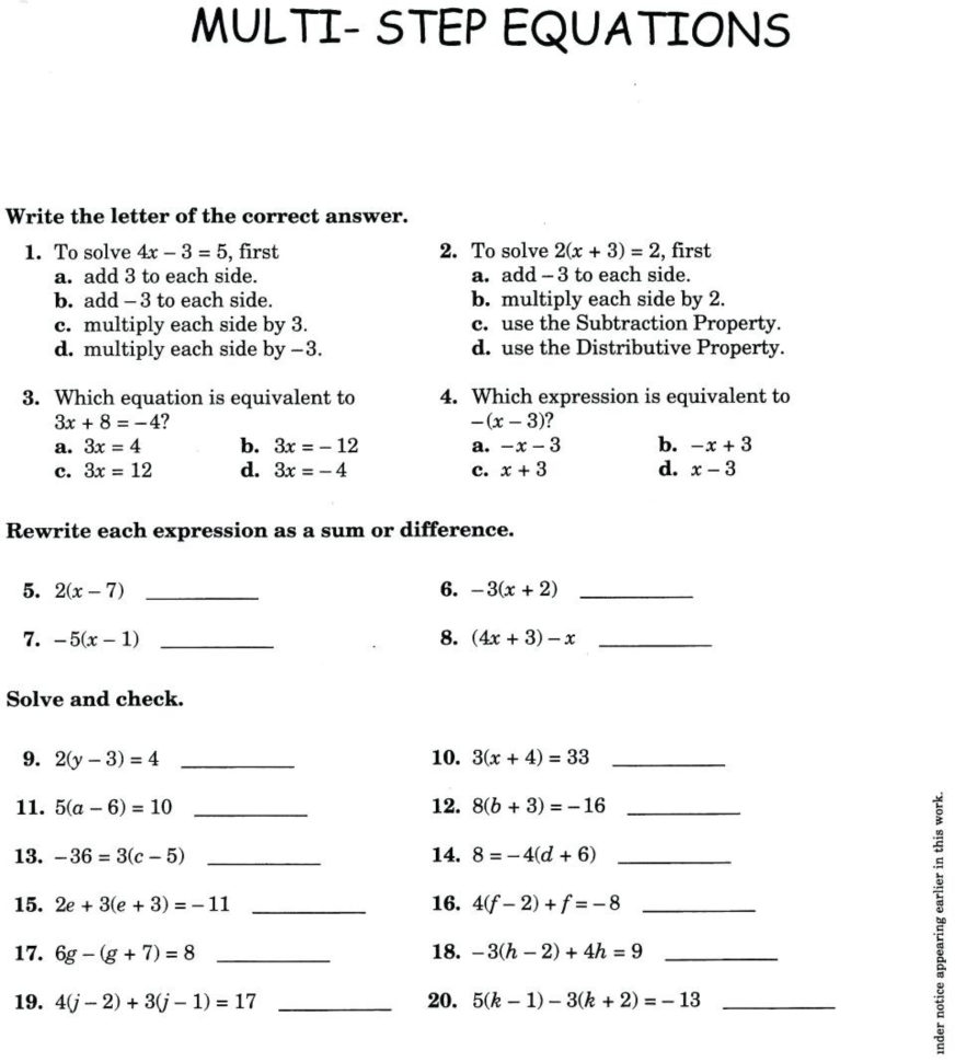040 Solving Equations Word Problems Worksheets Multi Step