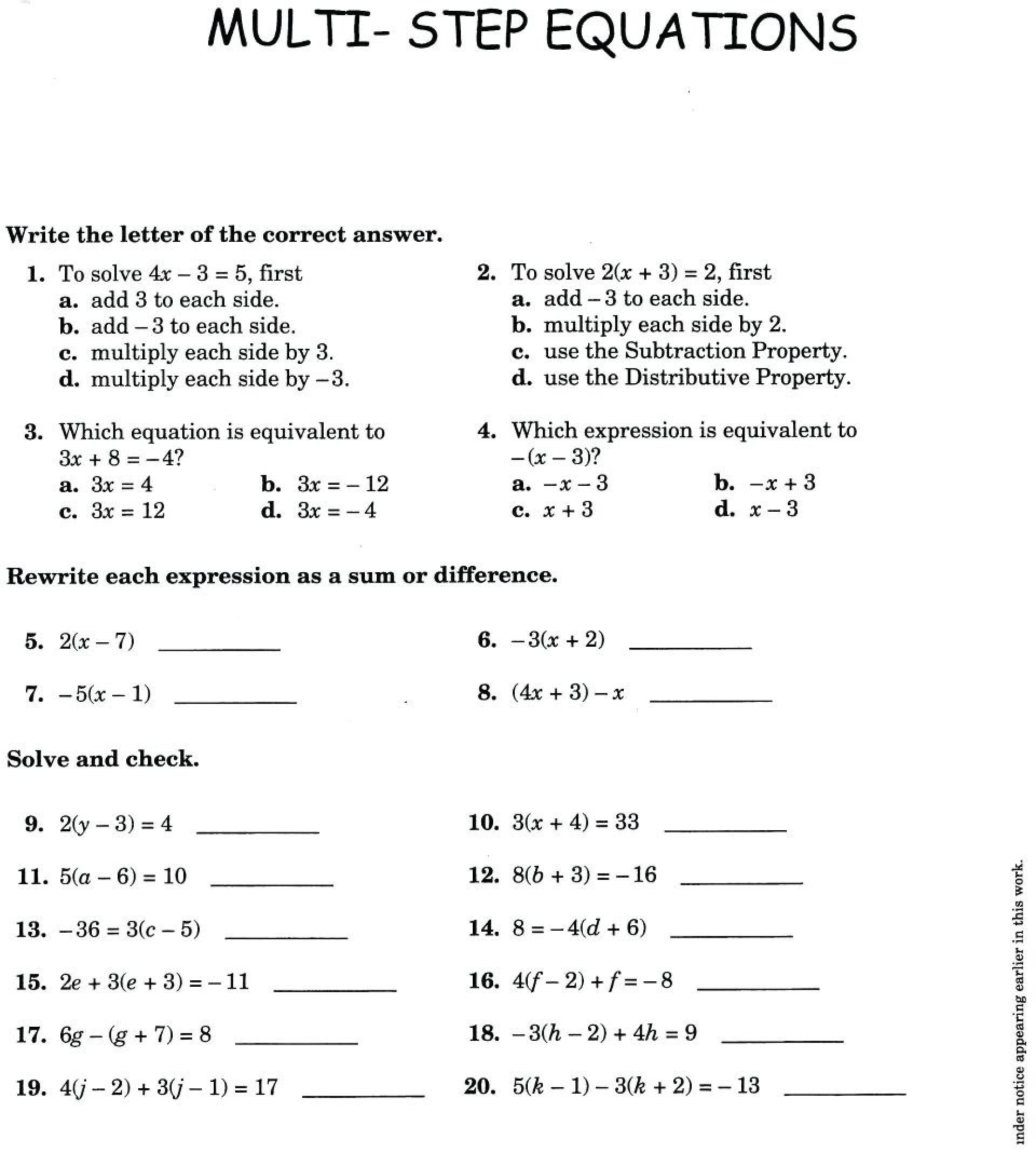 worksheet on writing equations from word problems