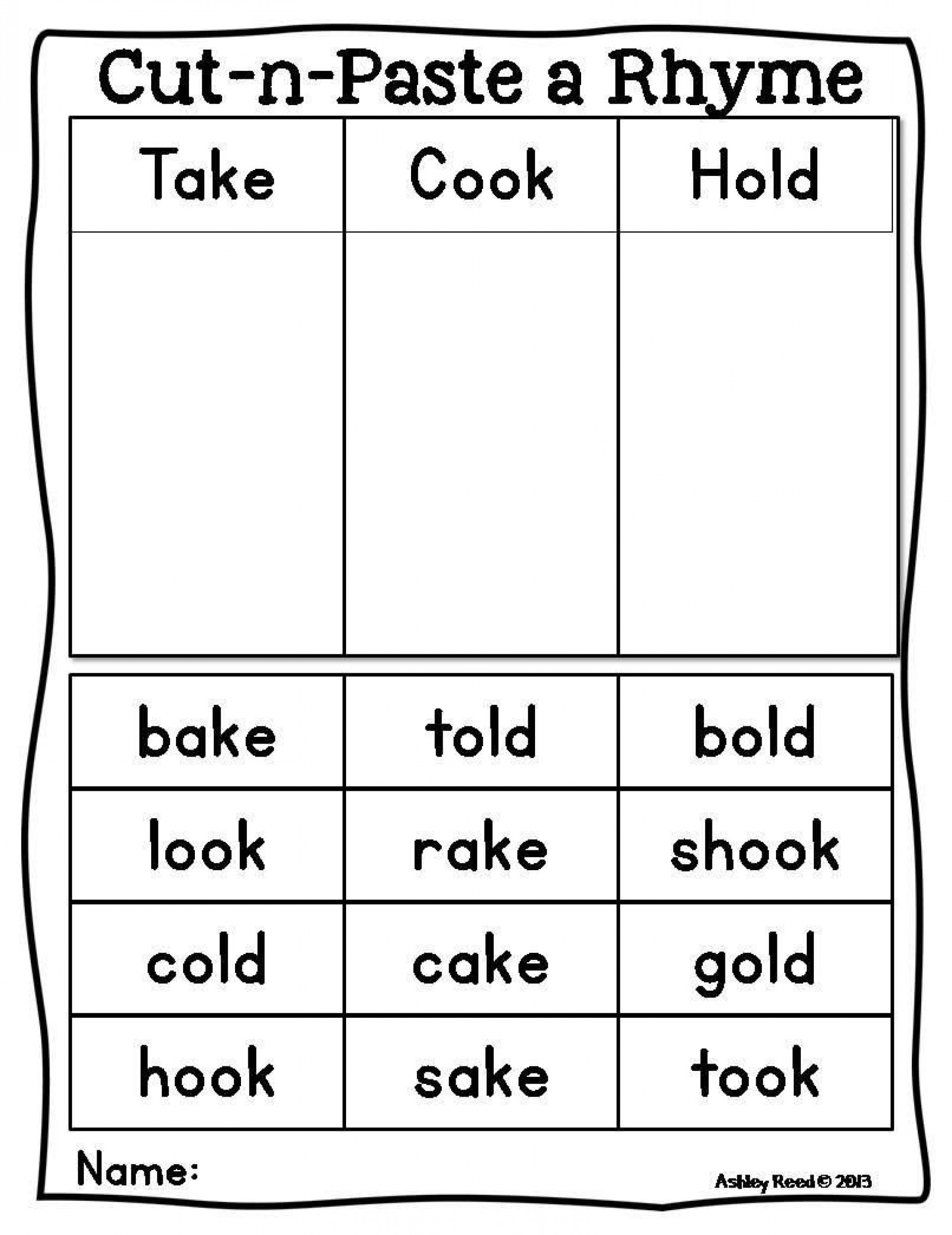 rhyming worksheets for kindergarten cut and paste db