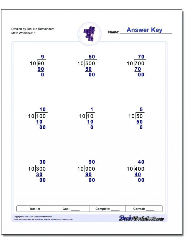041 Worksheet Dividing Decimals With Remainders Math