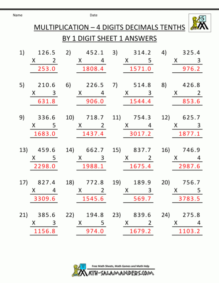 044 Whole Numbers And Decimals Worksheets Kindergarten