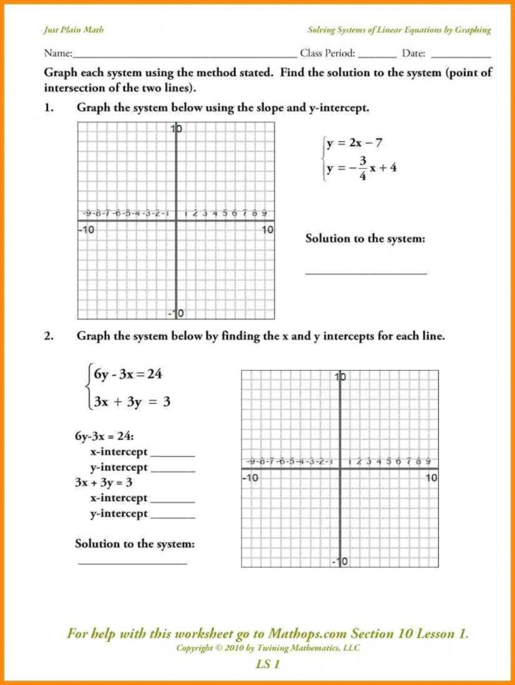 045 Linear Equations Word Problems Printable Worksheet Systems Of