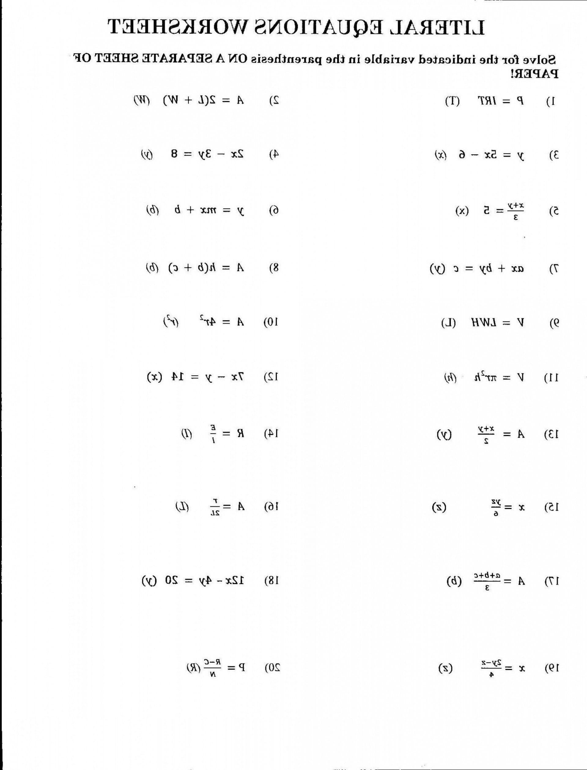 Solving Linear Equations Worksheet