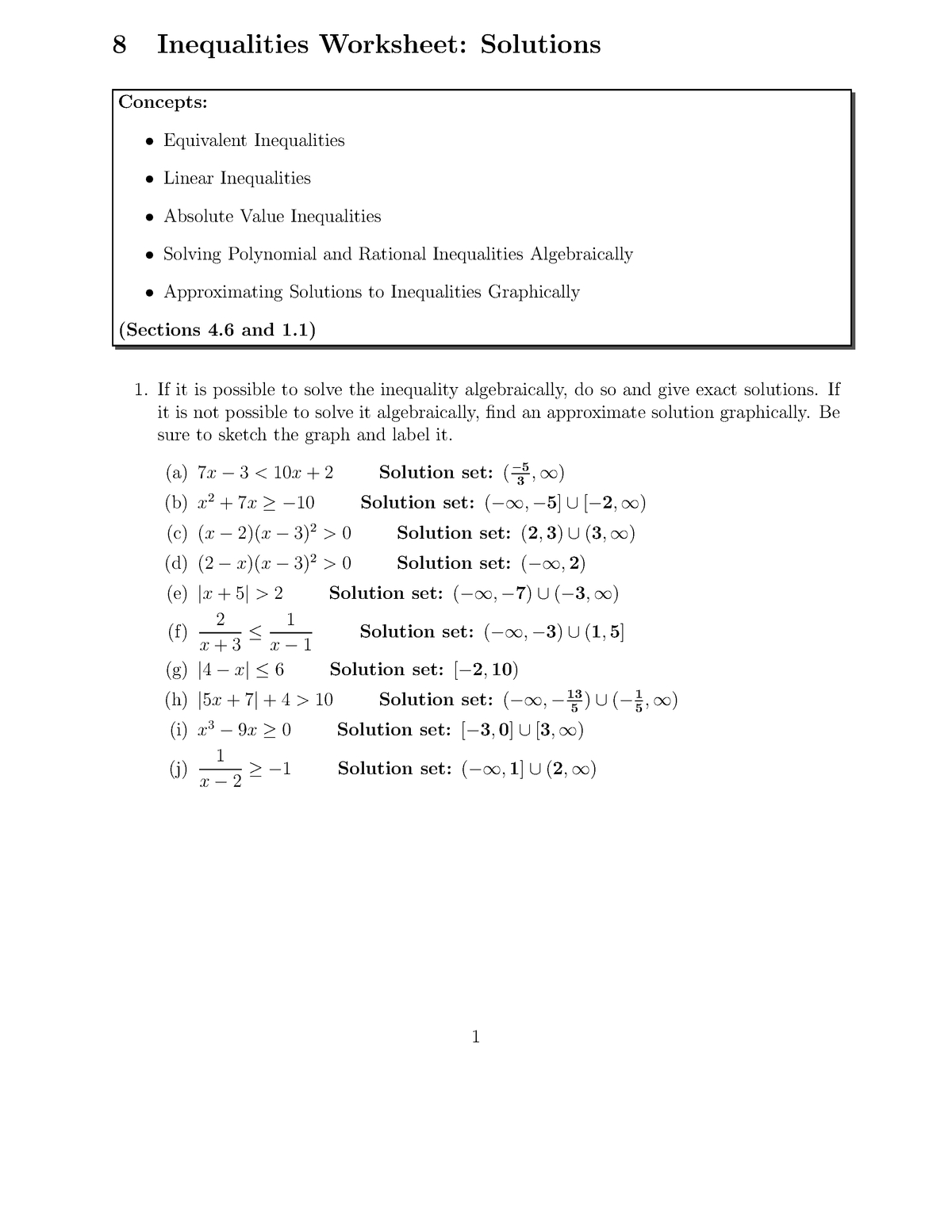 08 Inequalities Worksheet Solution  Ma109 College Algebra