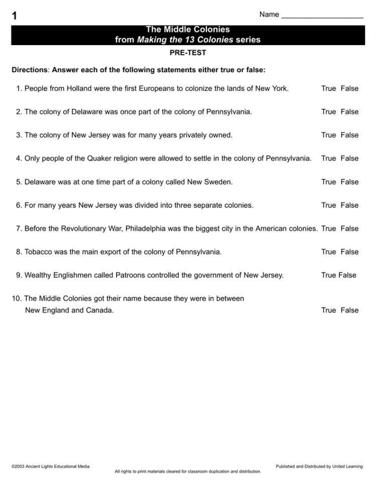 1 The Middle Colonies Making The 13 Colonies