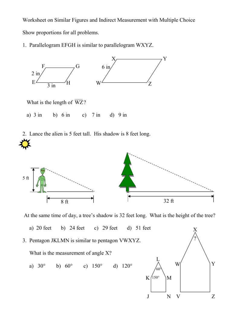 1 Worksheet On Similar Figures With Multiple Choice