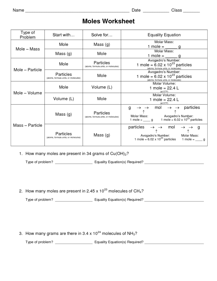 10 Best Images Of Moles And Mass Worksheet Answers Moles