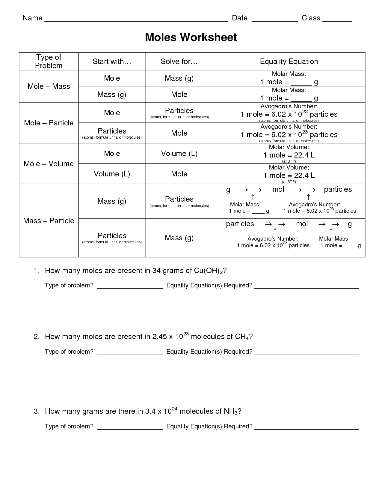 10 Best Images Of Moles And Mass Worksheet Answers Moles