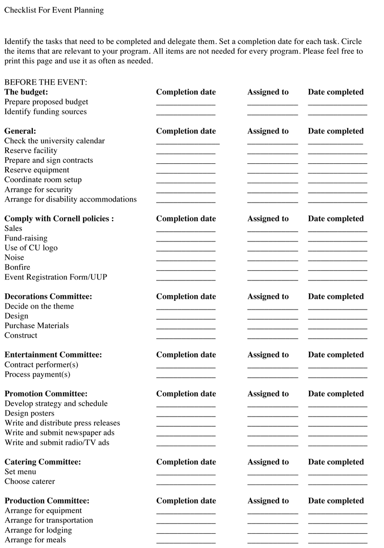 party planner worksheet