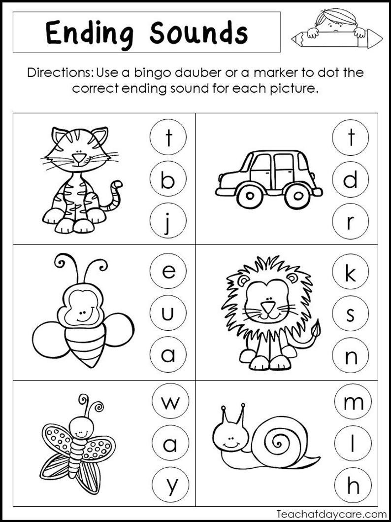 Ending Sounds Worksheets For Kindergarten Worksheets Free Download 