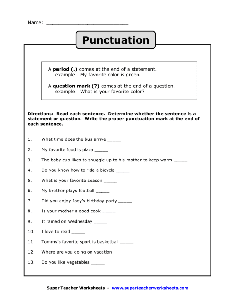 10 Punctuation Worksheet  In Pdf